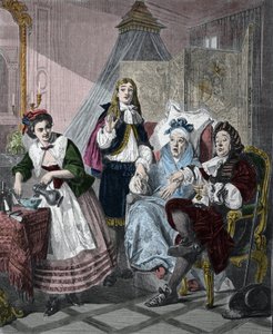 « Le Malade imaginaire » de Jean-Baptiste Poquelin dit Molière (1622-1673) : scène 9, acte II. Gravure d