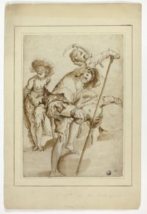 Un soldat debout, une femme debout et un tambour penché - Abraham Bloemaert