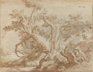 Paysage avec figure assise et chien - Abraham Bloemaert