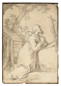 Saint Paul de Phermae priant à genoux devant un crucifix - Abraham Bloemaert