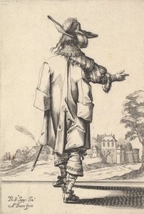Un gentleman, vu de dos, avec son bras droit tendu et un manteau sur son épaule gauche, 1629 - Abraham Bosse