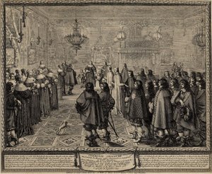 Cérémonie du contrat de mariage entre Wladyslaw IV, roi de Pologne et Marie Louise Gonzaga - Abraham Bosse
