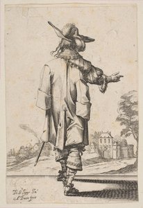 Gentilhomme vu de dos pointant vers un château, 1629 - Abraham Bosse