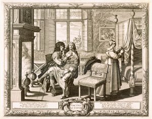 Mari avec femme assise sur les genoux près de la cheminée, Bosse, Abraham - Abraham Bosse
