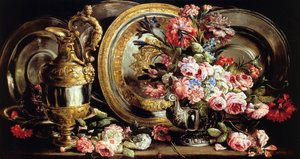 Nature morte avec argent et fleurs