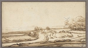 Paysage vallonné avec chemin et maison en lisière de forêt - Abraham Furnerius