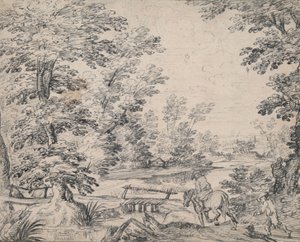 Paysage avec homme à cheval - Abraham Genoels