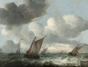 Bateaux de pêche au large dans une mer agitée - Abraham Hendricksz van Beyeren