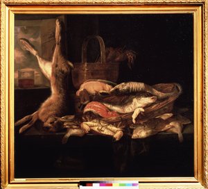 Nature morte de poissons et de lièvre mort - Abraham Hendricksz van Beyeren