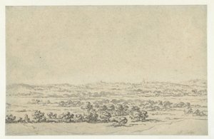 Paysage fluvial, avec une tour au loin