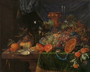Nature morte avec fruits et huîtres
