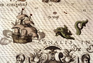 Un monstre marin attaquant un galion (caravelle). Détail d
