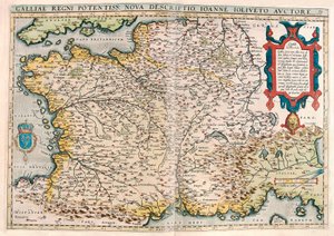 Galliae regni potentiss. nova descriptio. Ioanne Ioliveto auctore. Carte géographique du territoire de la Gaule (France) du "Theatrum Orbis Terrarum" par Abraham Ortelius (Oertel, Ortell ou Ortel) - Abraham Ortelius