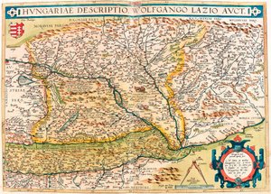 Hungarian Descriptio, Wolfgango Lazio Auct. Carte géographique du territoire de Hongrie de « Theatrum Orbis Terrarum » par Abraham Ortelius (Oertel, Ortell ou Ortel) - Abraham Ortelius