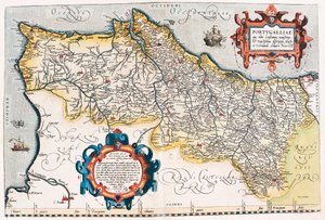 Carte géographique du territoire du Portugal de « Theatrum Orbis Terrarum » par Abraham Ortelius (Oertel, Ortell ou Ortel)