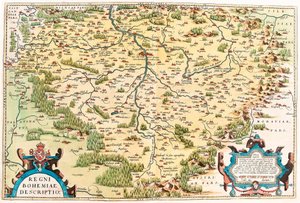 Regni Bohemiae Descriptio Carte géographique du territoire de Bohême de « Theatrum Orbis Terrarum » par Abraham Ortelius (Oertel, Ortell ou Ortel) - Abraham Ortelius
