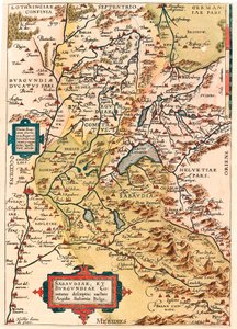 Sabaudia et Burgundiae Comitus description Carte géographique du territoire de Bourgogne et de Savoie (Pontarlier, Dijon, Lac Léman et Suisse) tirée de « Theatrum Orbis Terrarum » par Abraham Ortelius
