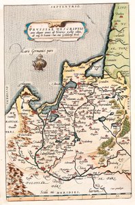 Thietmarsiae, Holsaticae regionis parties typus Carte géographique du territoire du nord de la Pologne avec la ville de Dantzig tirée de « Theatrum Orbis Terrarum » par Abraham Ortelius