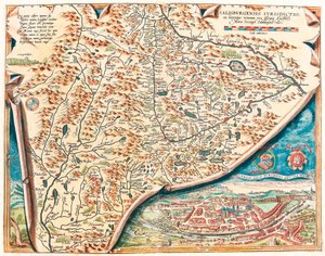 Urbis Salisburgensis genuina descriptio. Carte géographique du territoire de Salzbourg en Autriche du "Theatrum Orbis Terrarum" par Abraham Ortelius (Oertel, Ortell ou Ortel) - Abraham Ortelius