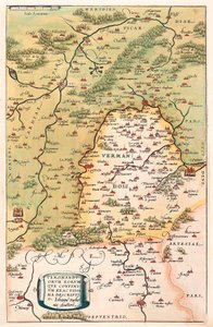 Veromanuorum Eorum que Confinium Accurssima Descript Carte géographique du territoire de Vermandois et de la Picardie en Gaule (France) de « Theatrum Orbis Terrarum » par Abraham Ortelius - Abraham Ortelius