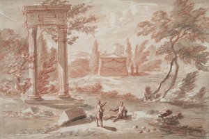 Paysage avec tombe, ruines et figures - Abraham Rademaker