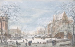Neige tombant sur une ville hollandaise - Abraham Rademaker