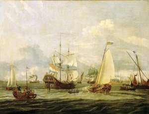 Pierre le Grand (1672-1725), tsar de Russie, inspectant un bateau à Amsterdam (Hollande). Huile sur toile par Abraham Storck (1635-1710) - Abraham Storck