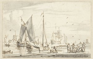 Rive de rivière avec quelques bateaux - Abraham Storck