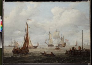 Scène marine avec un navire de guerre hollandais, avant 1708 - Abraham Storck