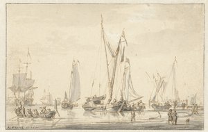 Vue de plage avec navires amarrés - Abraham Storck