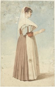 Femme debout en costume italien, vers la droite - Abraham Teerlink