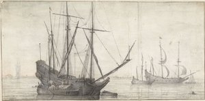 Voiliers sur des eaux calmes près de la côte - Abraham de Verwer (possibly)