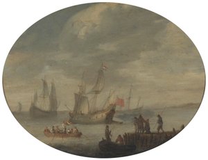 Navires marchands armés au large de la côte néerlandaise se préparant à appareiller