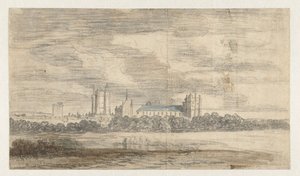 Vue du château de Vincennes, derrière une rangée d