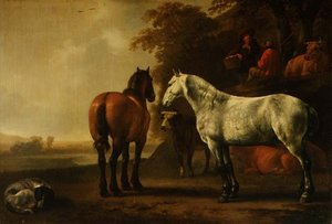 Chevaux et bétail dans un paysage - Abraham van Calraet