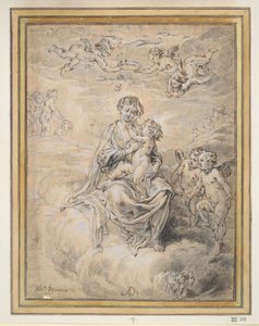Vierge et Enfant au ciel, avec des putti - Abraham van Diepenbeeck