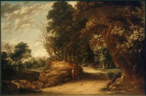 Paysage boisé avec randonneurs au repos - Abraham van den Rande