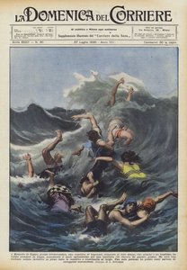 À Montalto di Castro, près de Civitavecchia, un groupe de baigneurs, composé de sept femmes - Achille Beltrame