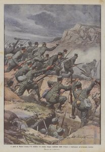 Au nord du Monte Coston, le 11 octobre, nos troupes sortent des tranchées et repoussent une avancée ennemie - Achille Beltrame