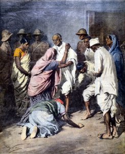 Arrestation de Mahatma Gandhi (1869 - 1948). Ill. de Achille Beltrame. La Domenica del Corriere. 1932 - Achille Beltrame