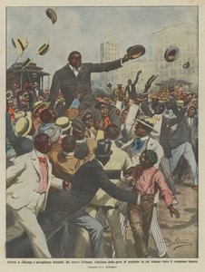 Arrivée à Chicago et accueil triomphal du noir Johnson, vainqueur du combat de boxe