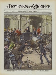 Attentat à coups de revolver contre les Souverains en voiture vers le Panthéon, à Rome, le matin du 14 mars - Achille Beltrame