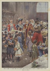 Enfants de soldats et de marins anglais en guerre, reçus par le Lord Maire de Londres