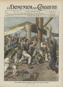 Cinq malfaiteurs attaquent un paquebot en plein jour dans le port de Palerme - Achille Beltrame