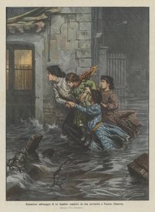 Sauvetage courageux de trois petites filles par une jeune fille à Varazze (Gênes) - Achille Beltrame