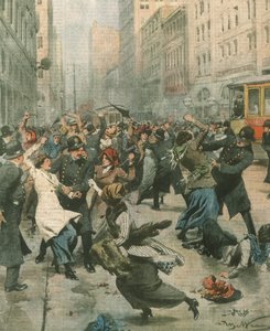 Illustration de couverture des femmes protestant contre le chômage dans la rue ; New York, USA - Achille Beltrame