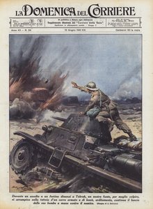 Pendant une attaque à un fortin devant Tobrouk, un de nos fantassins, pour mieux frapper