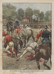 Fêtes caractéristiques, une joute romaine de vaches au vélodrome des Cascine, à Florence - Achille Beltrame