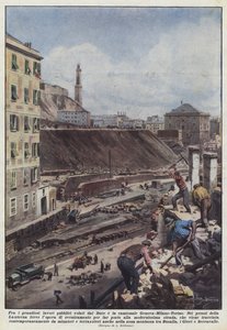 Parmi les grands travaux publics voulus par le Duce, la route de camionnage Gênes-Milan-Turin - Achille Beltrame