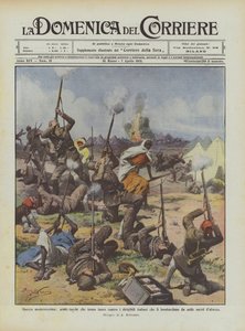 Guerre très moderne, Arabes-turcs qui tirent sur les dirigeables italiens qui les bombardent - Achille Beltrame
